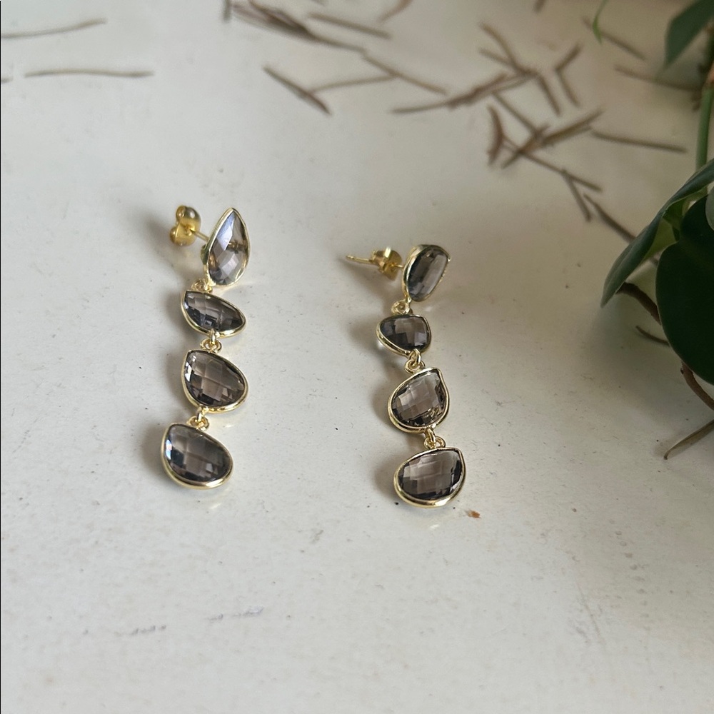 SMOKEY QUARTZ 24kGOLD ELECTROPLATED EARRINGS - Picture 5 of 5